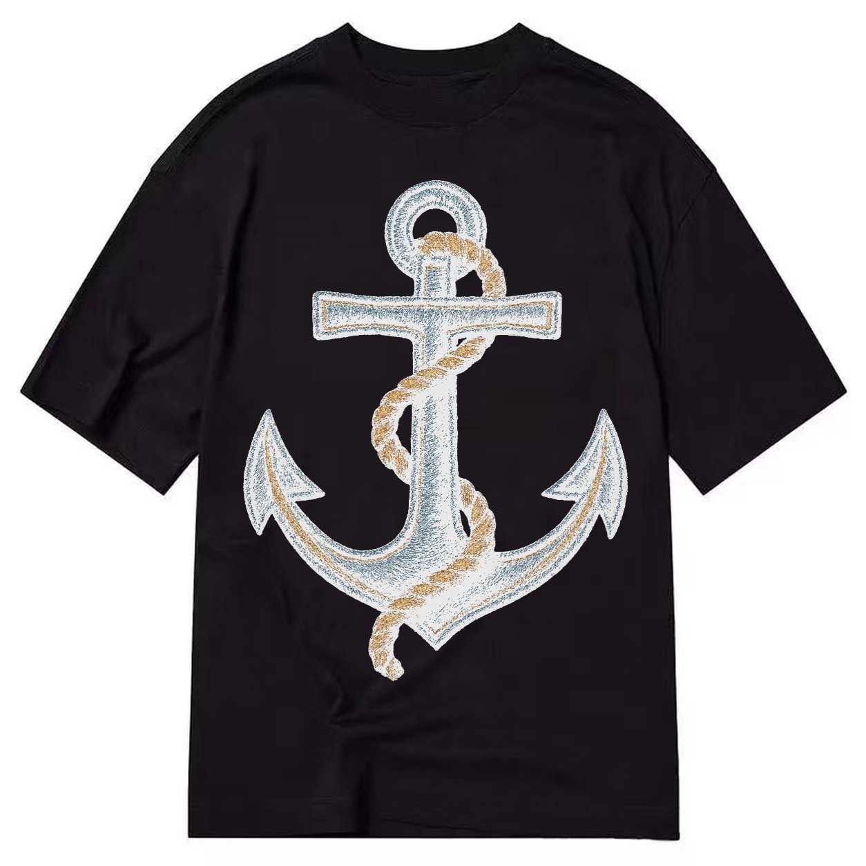 Anchor And Rope Nautical Illustration Classic T-shirt – Black