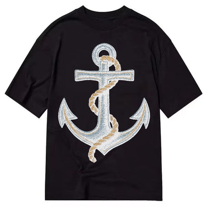 Anchor And Rope Nautical Illustration Classic T-shirt – Black