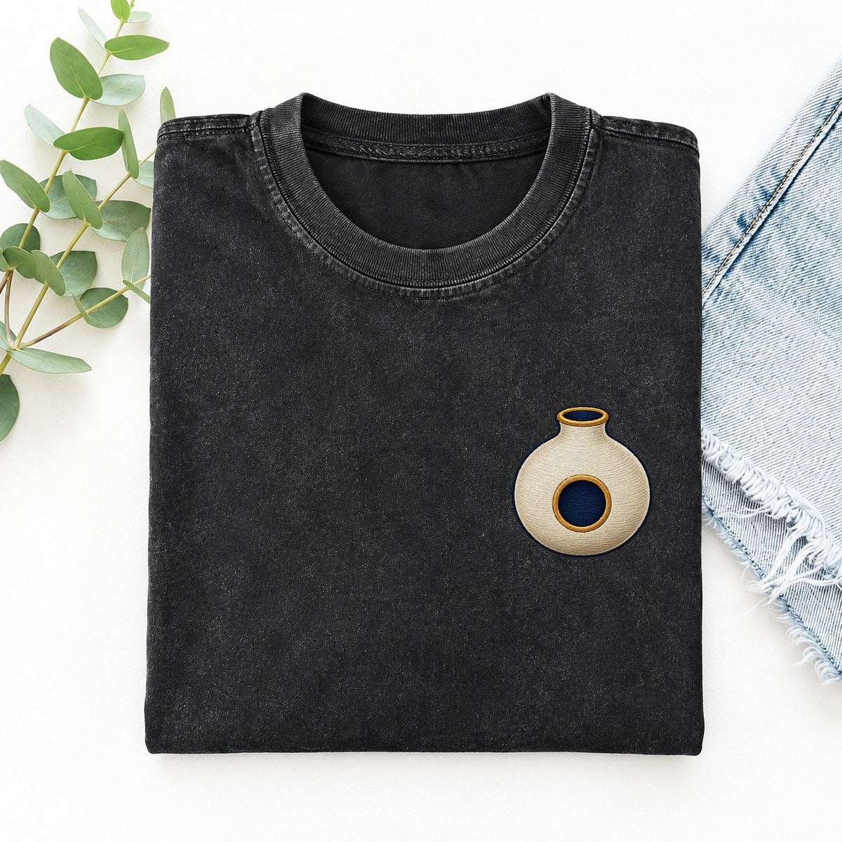 Udu Clay Voice Left Chest Vintage T-shirt – Black