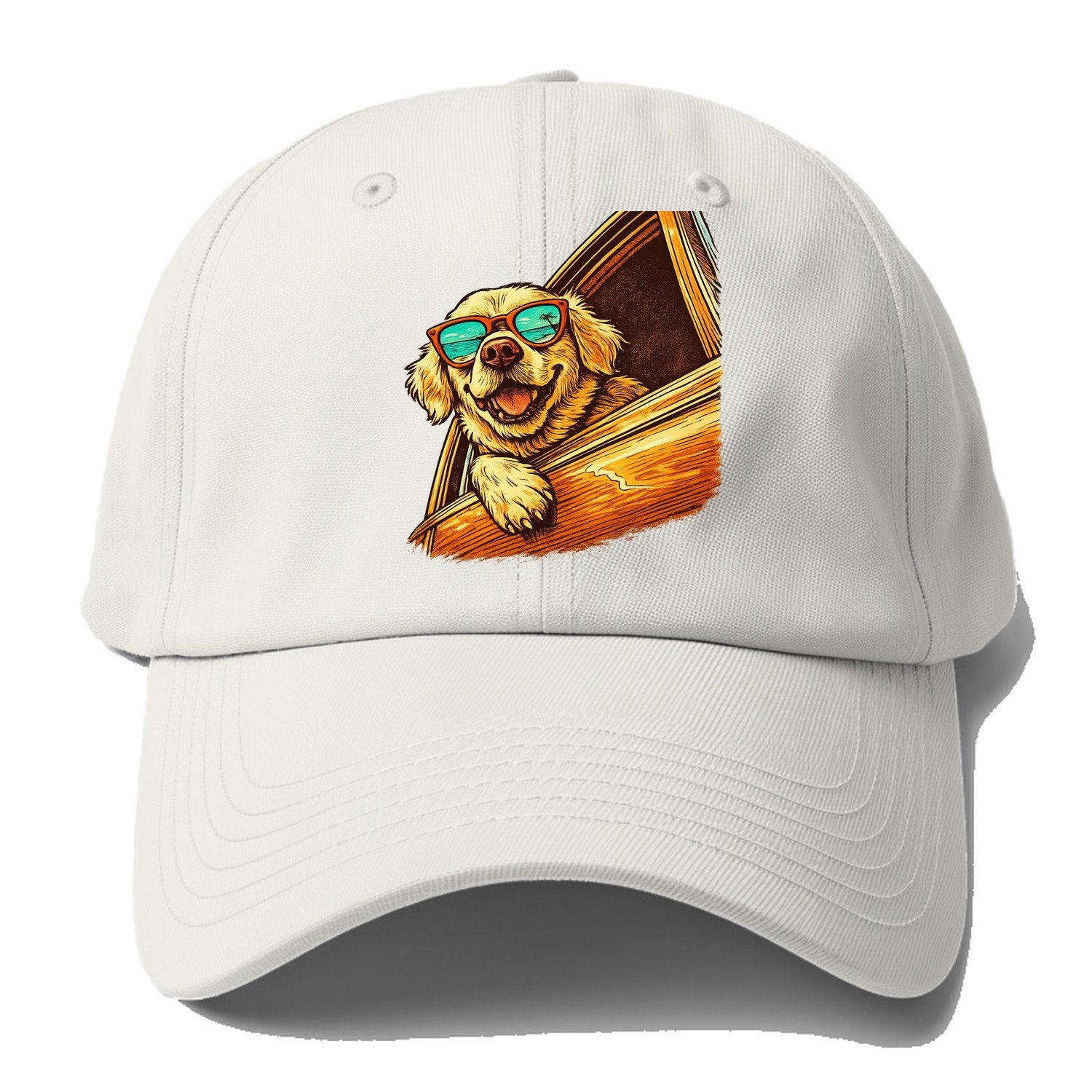 Golden Retriever Shades Road Trip Baseball Cap – Off White
