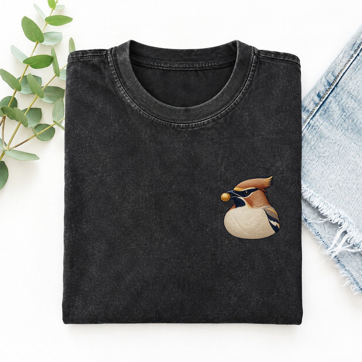 Waxwing Berry Poise Left Chest Vintage T-shirt – Black