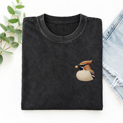 Waxwing Berry Poise Left Chest Vintage T-shirt – Black