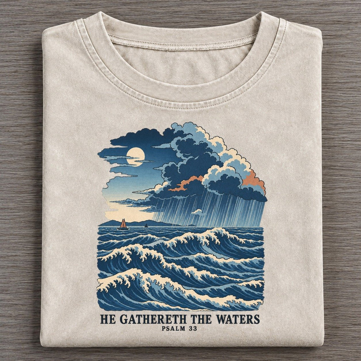 He Gathereth The Waters The Great Deep Vintage T-shirt – Off White