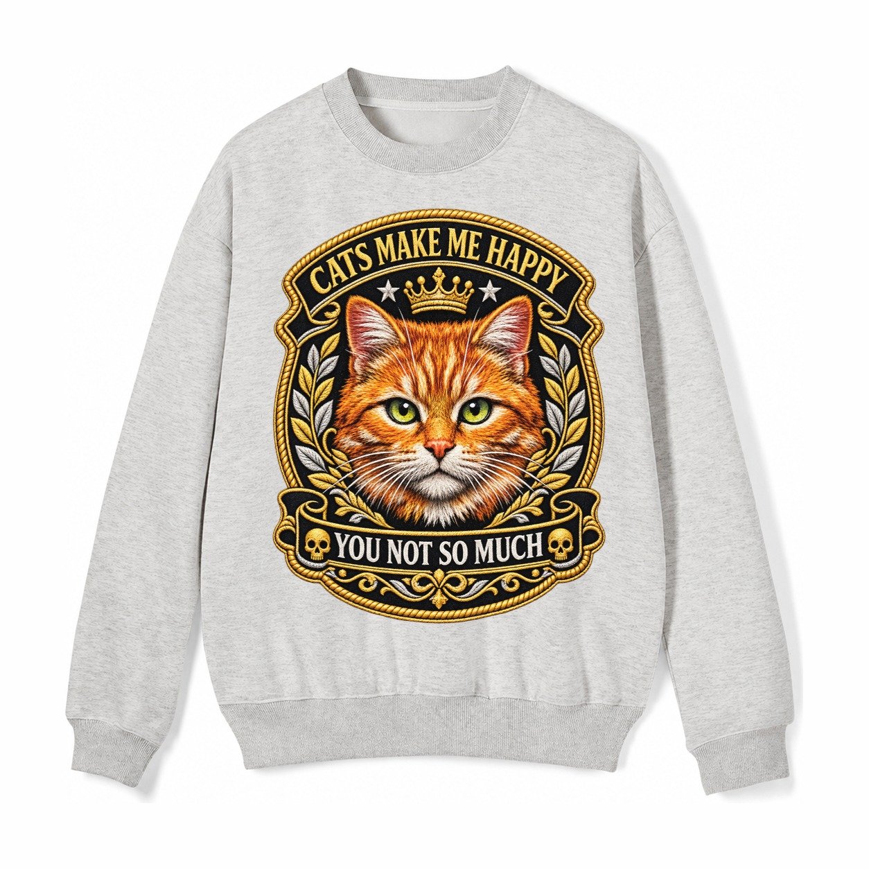 Cats Make Me Happy You Not So Much Cat Face In Orange Cat Pr Fleece Sweatshirt – Light Gray