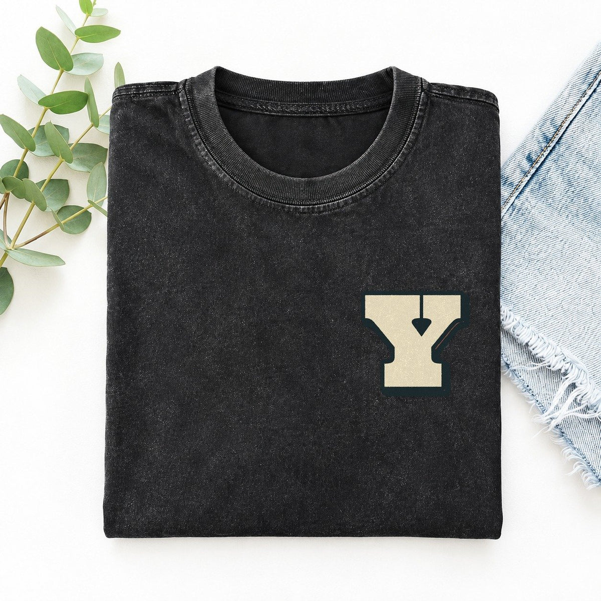 Initial Y Left Chest Vintage T-shirt – Black