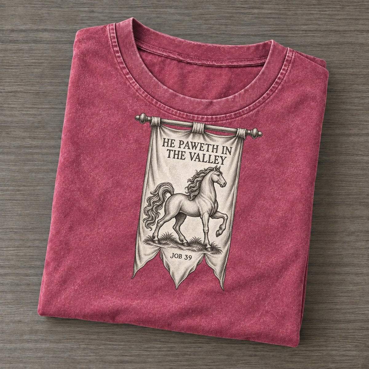 He Paweth In The Valley Beast And Banner Vintage T-shirt – Raspberry