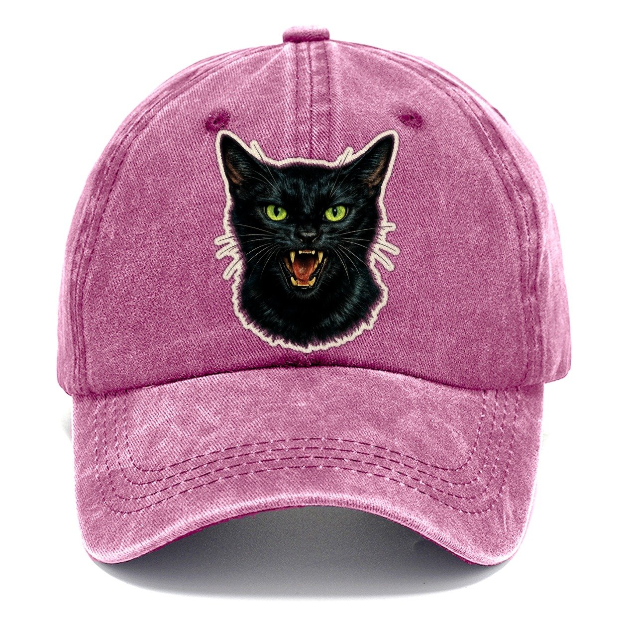 Hissing Green Eyed Black Cat Classic Cap – Dusty Rose
