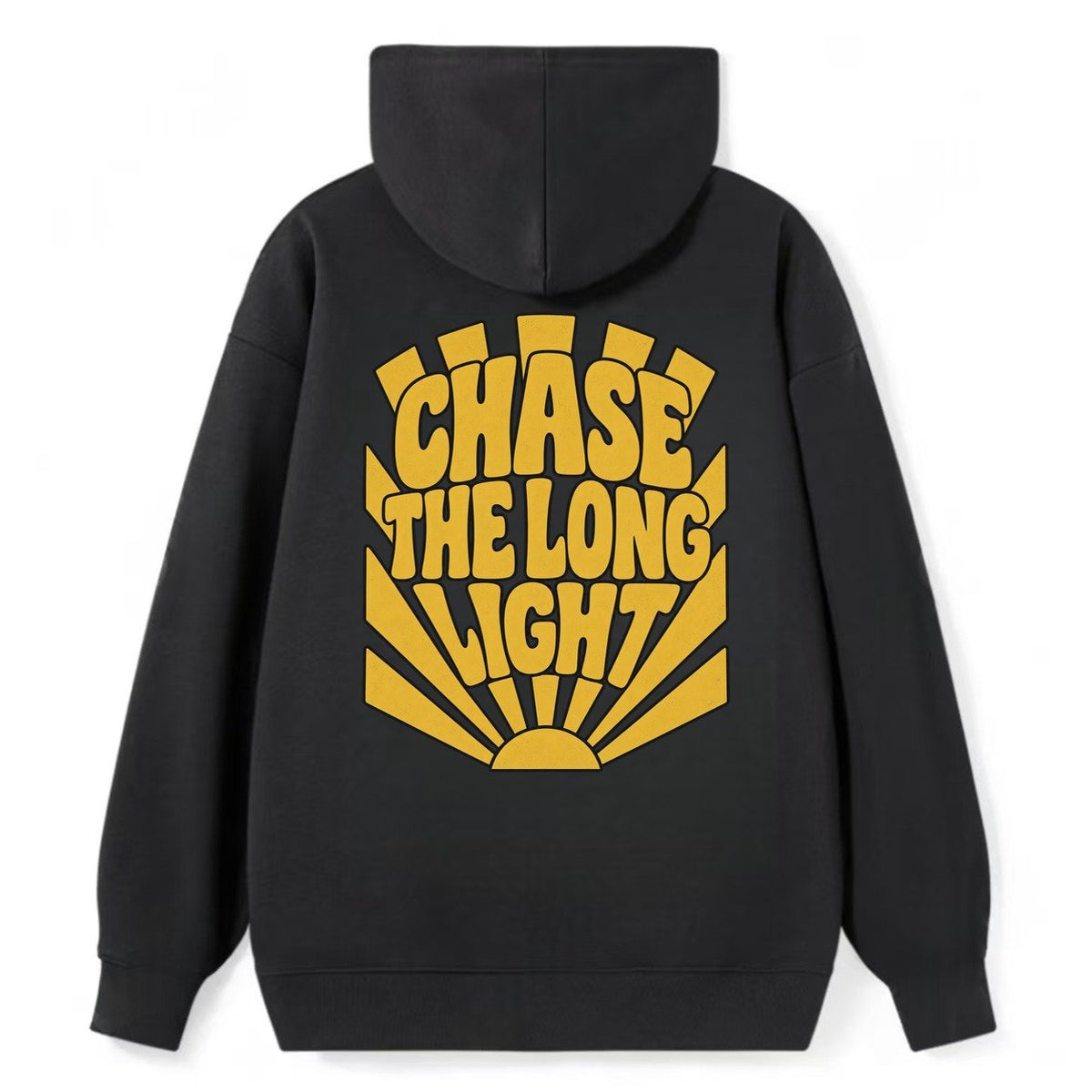 Chase The Long Light Sunburst Sayings Classic Pullover Hoodie – Black