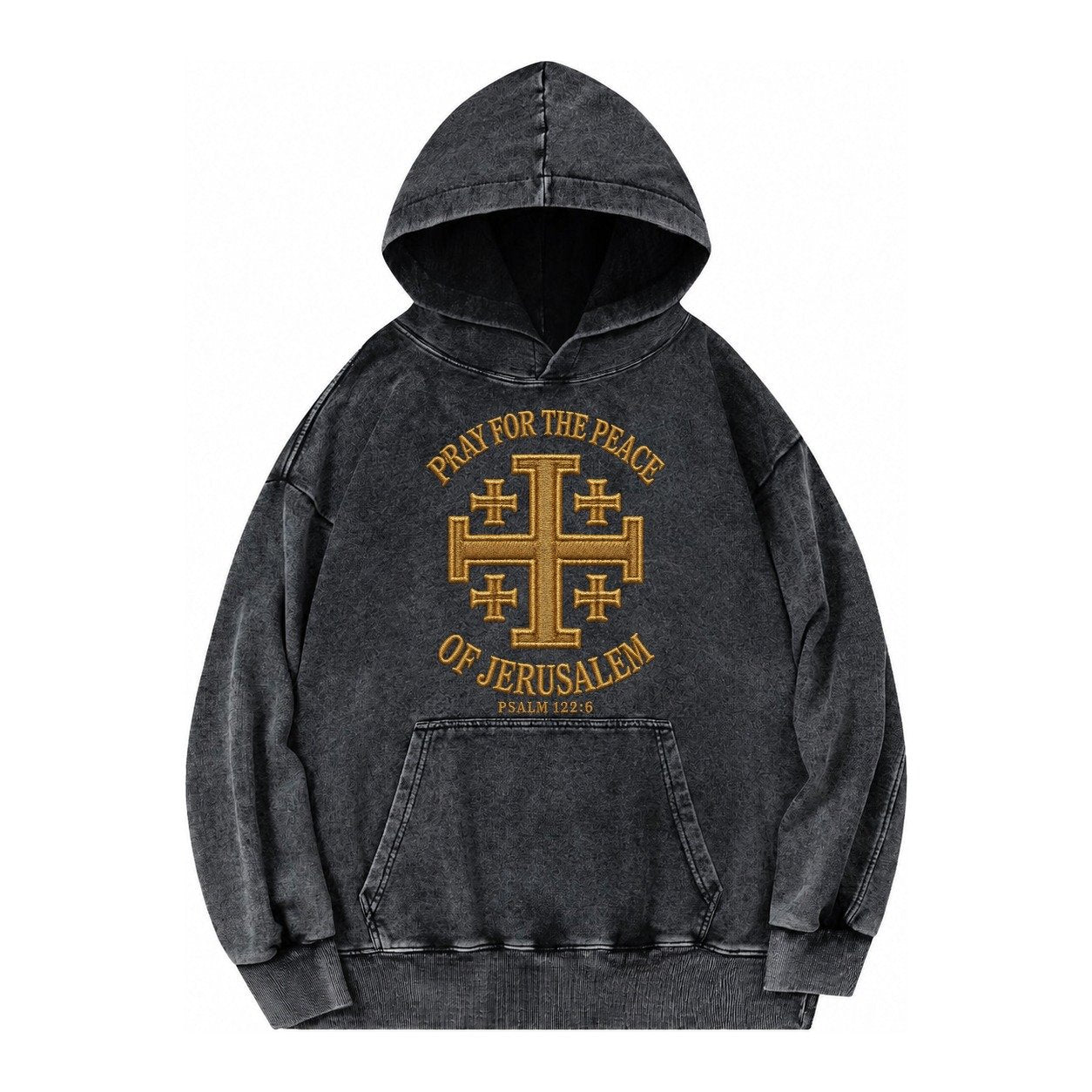 Jerusalem Cross Vintage Washed Hoodie – Black