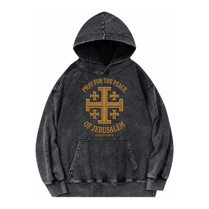 Jerusalem Cross Vintage Washed Hoodie – Black