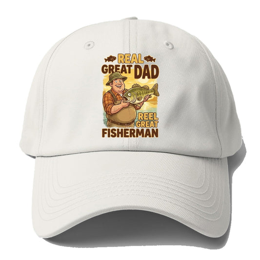 Real Great Dad Reel Great Fisherman Baseball Cap – Off White