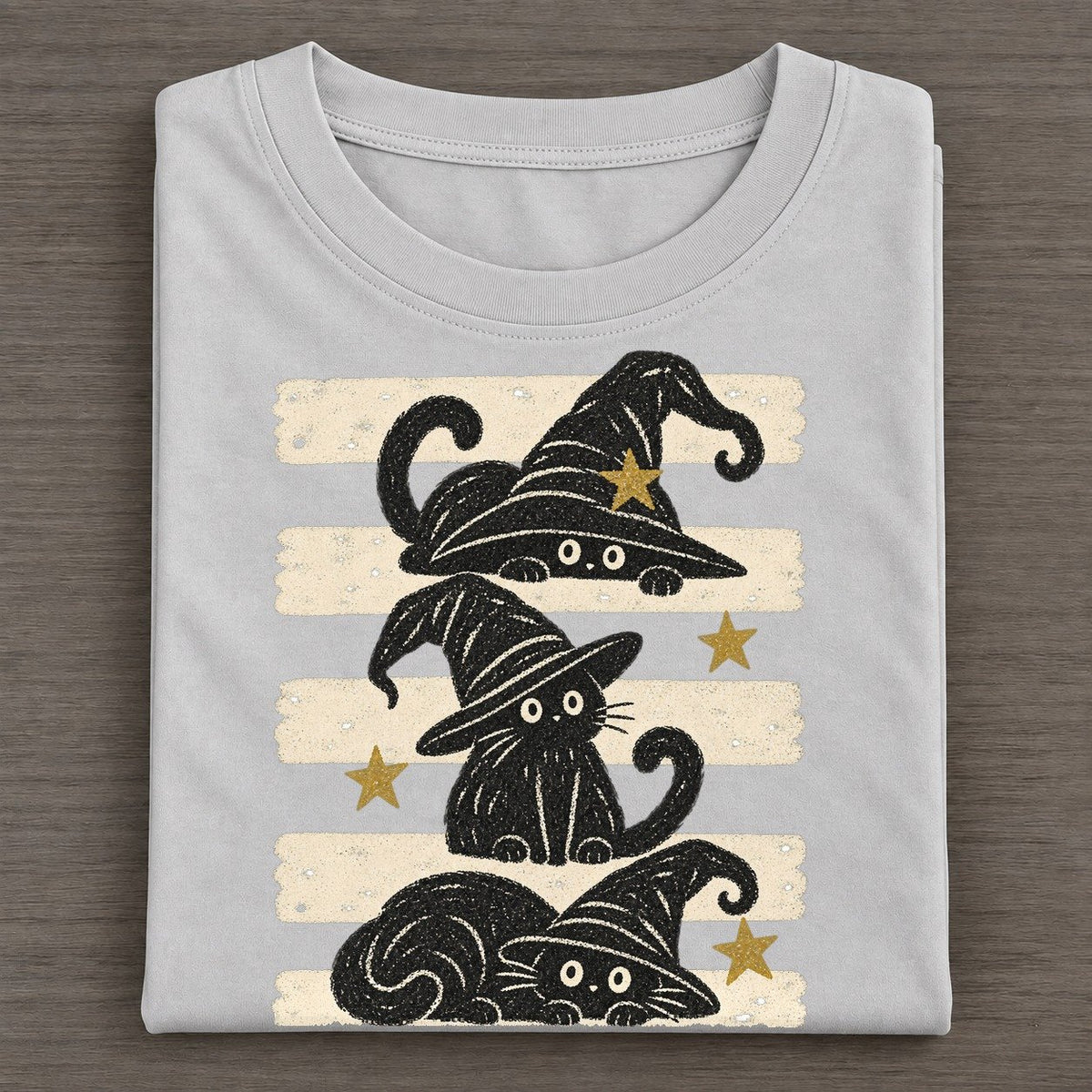 Chalk Witch Cats Night Stripes Classic T-shirt – Grey