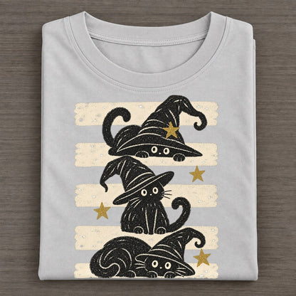 Chalk Witch Cats Night Stripes Classic T-shirt – Grey