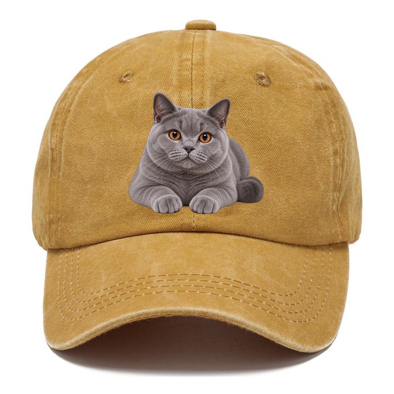 British Shorthair Reclining Paws Forward Realistic Cat Portrait Classic Cap – Golden Harvest