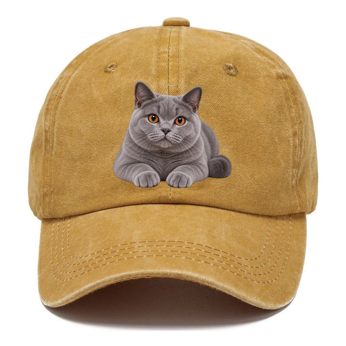 British Shorthair Reclining Paws Forward Realistic Cat Portrait Classic Cap – Golden Harvest