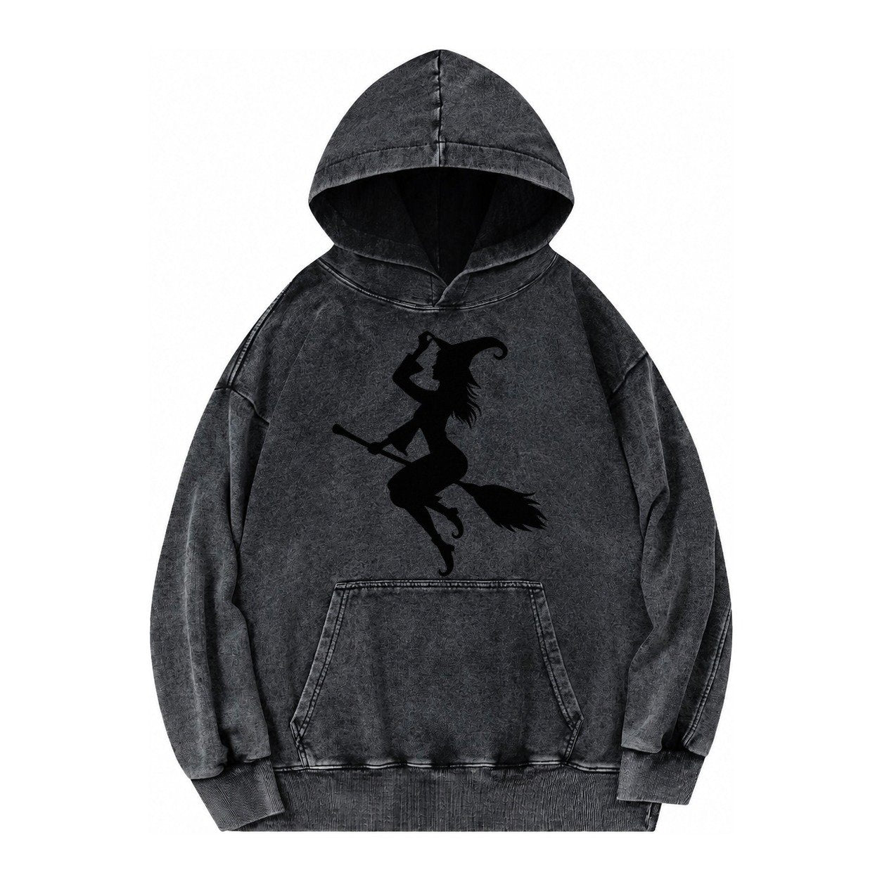 202308151409 Witch On Broom 4 Vintage Washed Hoodie – Black