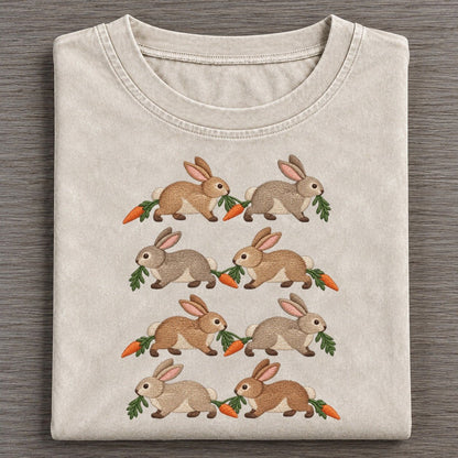Rabbits With Carrots Single File Vintage T-shirt – Off White