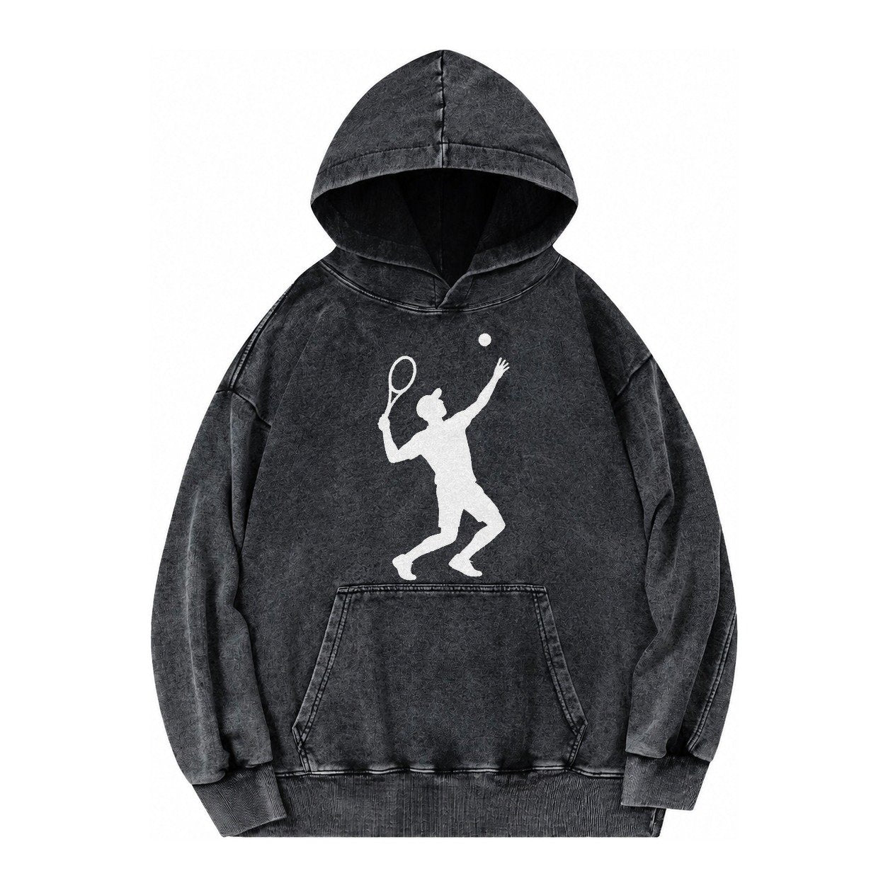 Tennis Player Serving Powerful Shot Vintage Washed Hoodie – Black
