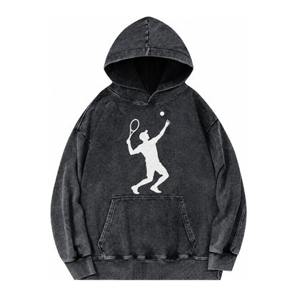 Tennis Player Serving Powerful Shot Vintage Washed Hoodie – Black