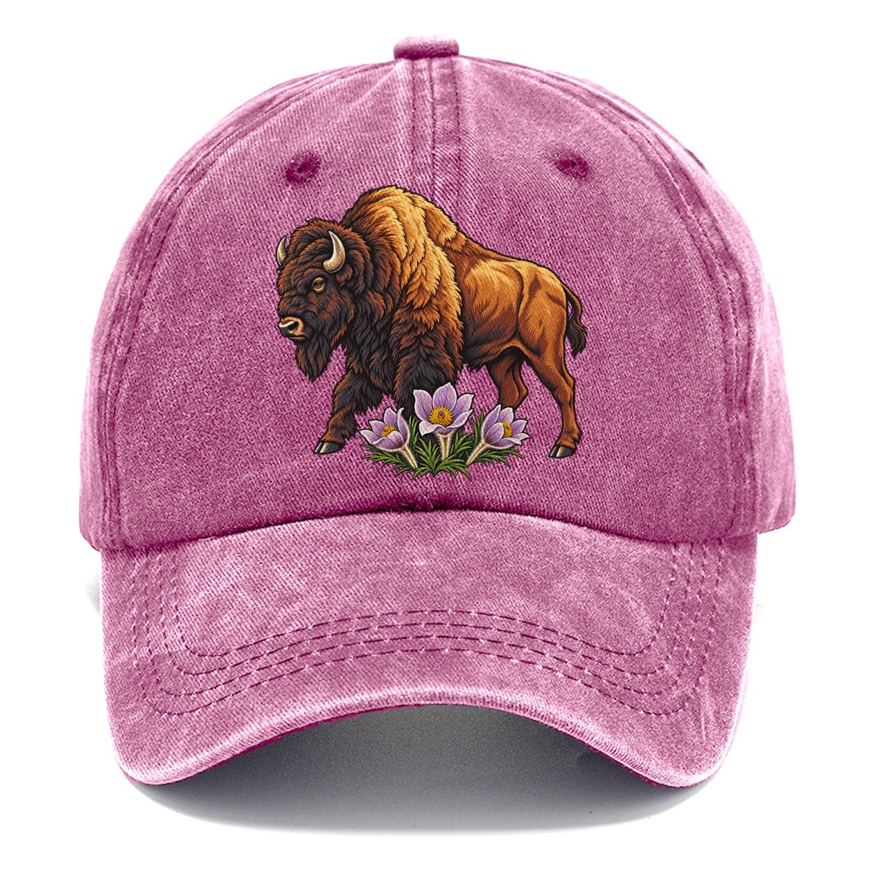 Wood Bison And Prairie Crocus Canada Cultural Icons Classic Cap – Dusty Rose