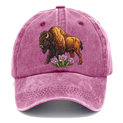 Wood Bison And Prairie Crocus Canada Cultural Icons Classic Cap – Dusty Rose