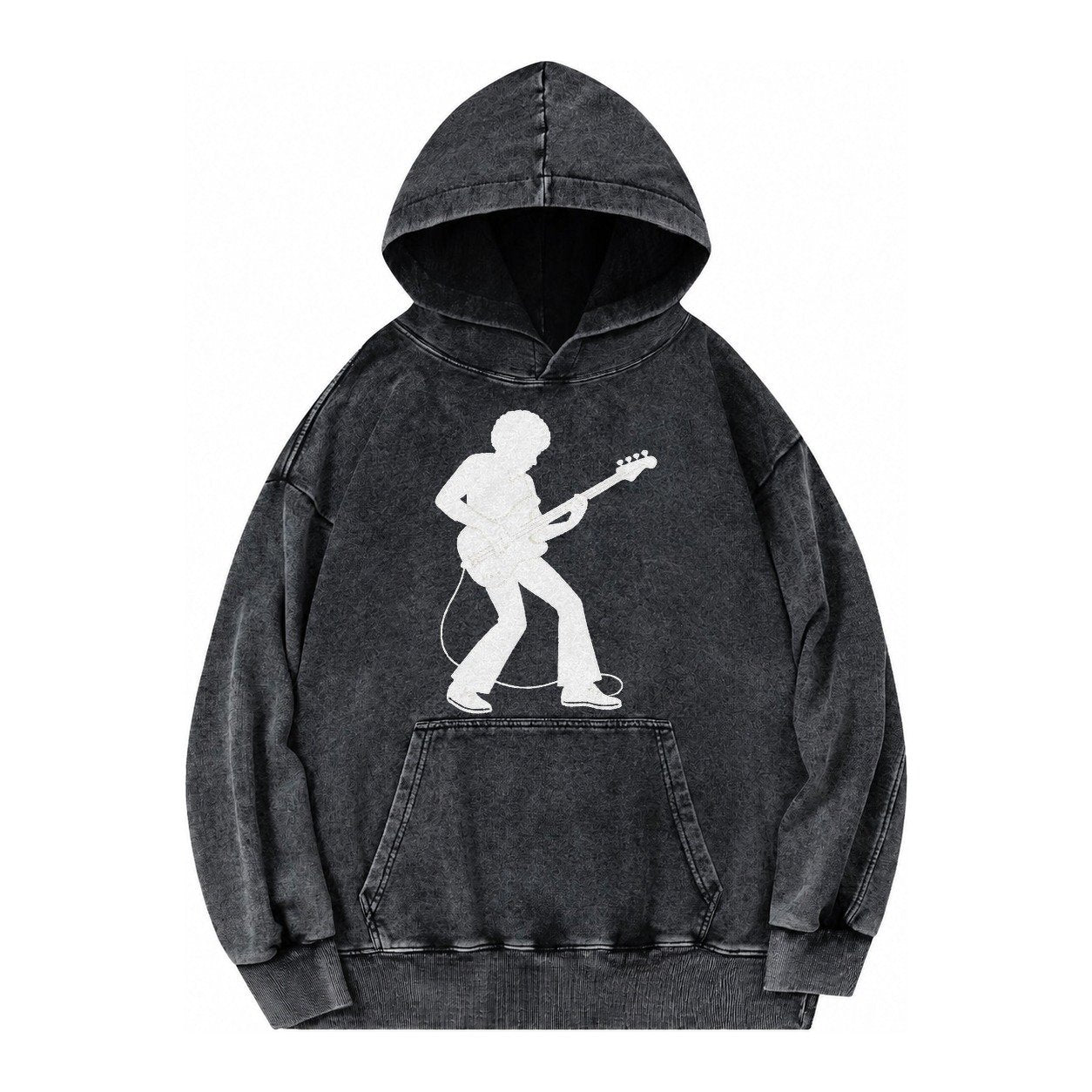 Bass Guitarist Slap Technique Vintage Washed Hoodie – Black