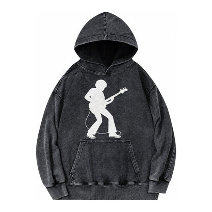 Bass Guitarist Slap Technique Vintage Washed Hoodie – Black