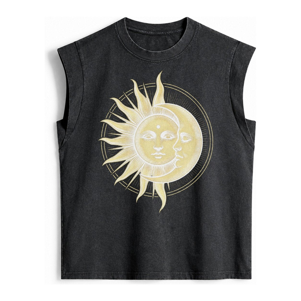 Celestial Harmony Vintage Washed Tank – Black