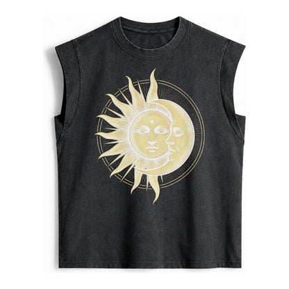 Celestial Harmony Vintage Washed Tank – Black