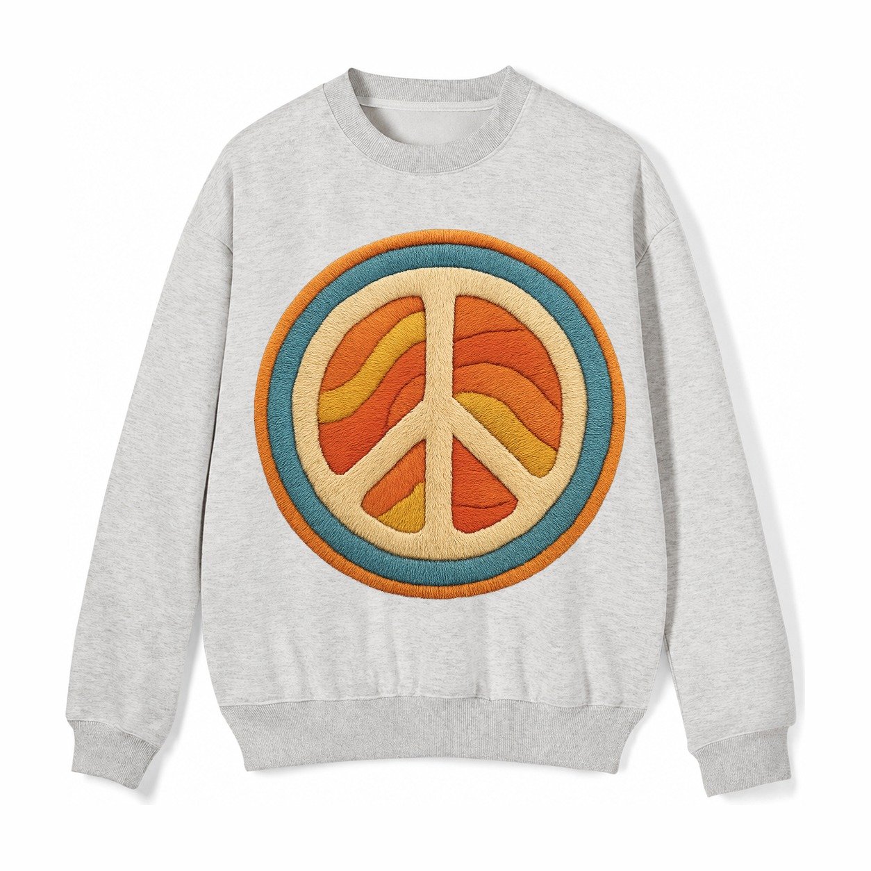 Retro Peace Harmony Fleece Sweatshirt – Light Gray
