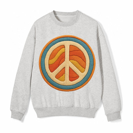 Retro Peace Harmony Fleece Sweatshirt – Light Gray