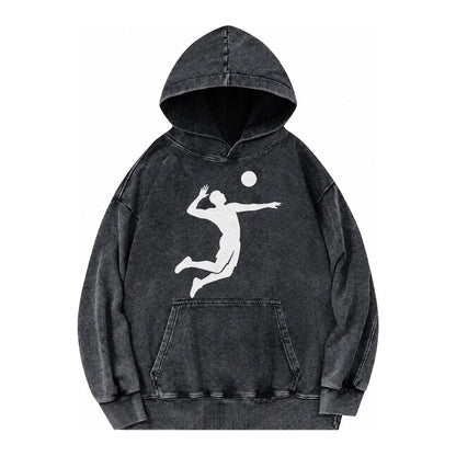 Volleyball Spike Vintage Washed Hoodie – Black