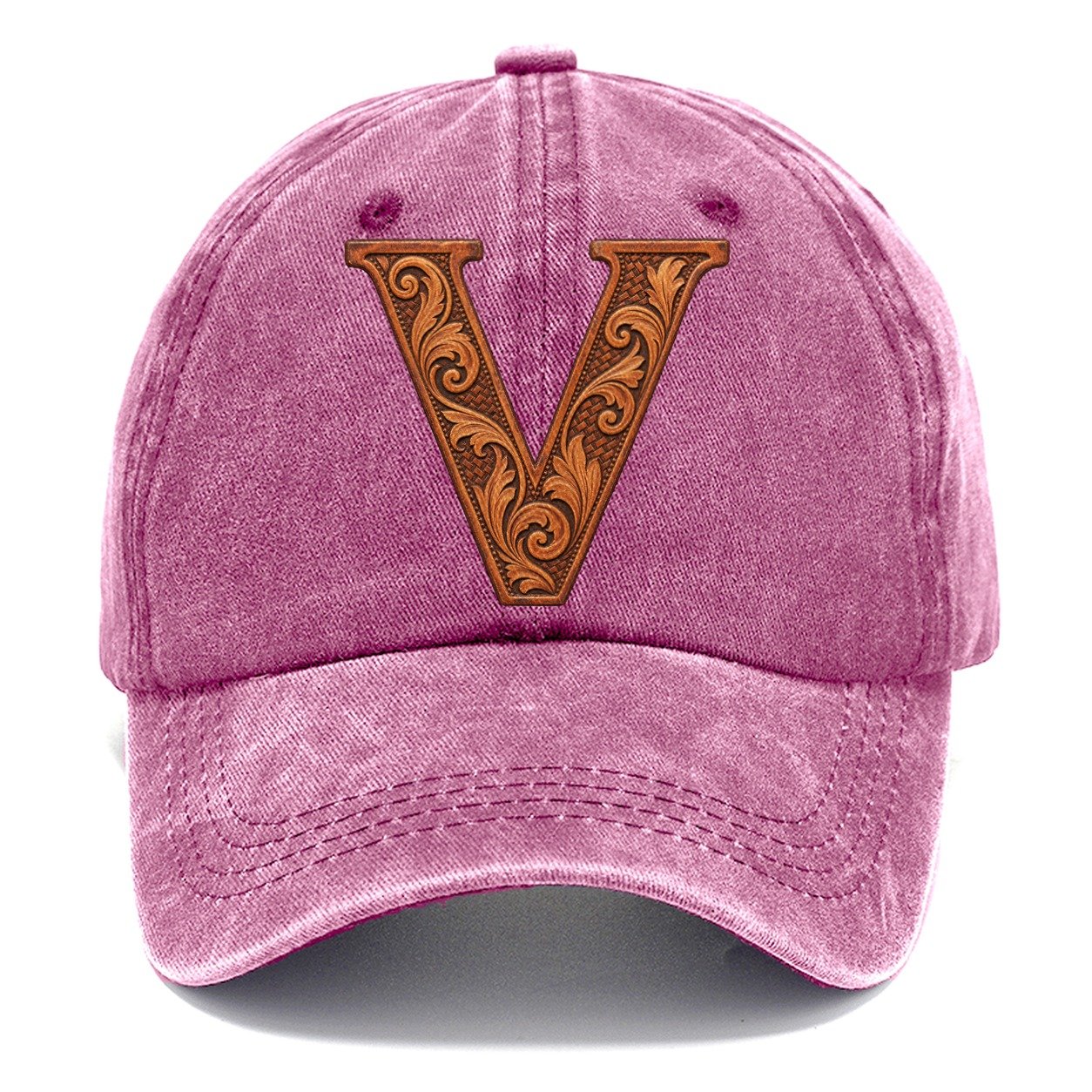 Tooled Leather V Monogram Classic Cap – Dusty Rose