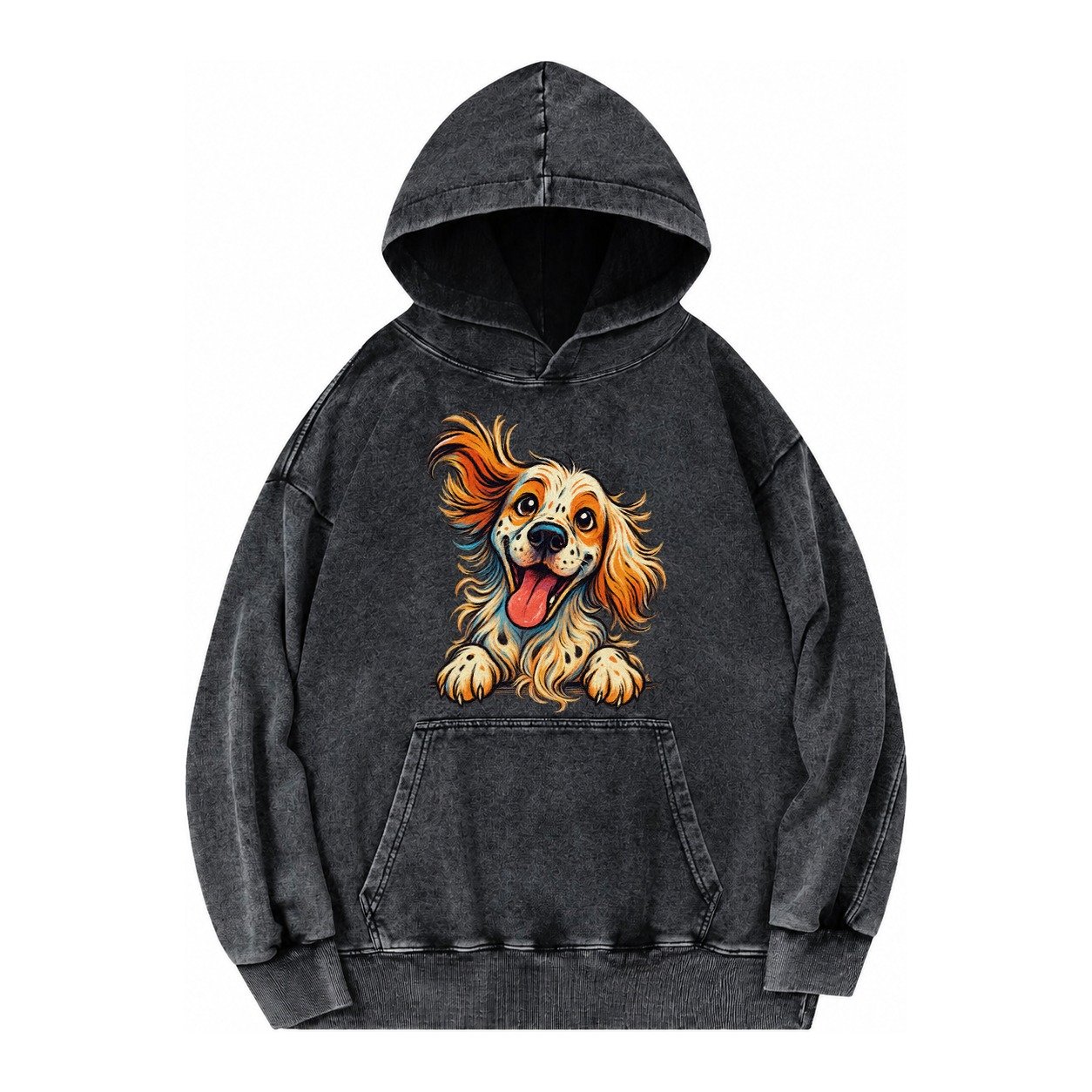 English Springer Spaniel Vintage Washed Hoodie – Black
