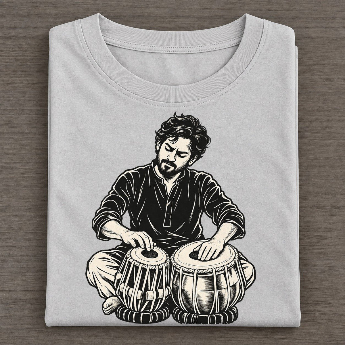 Tabla Player Bass Drum Bend Global Music Ink Figures Classic T-shirt – Grey