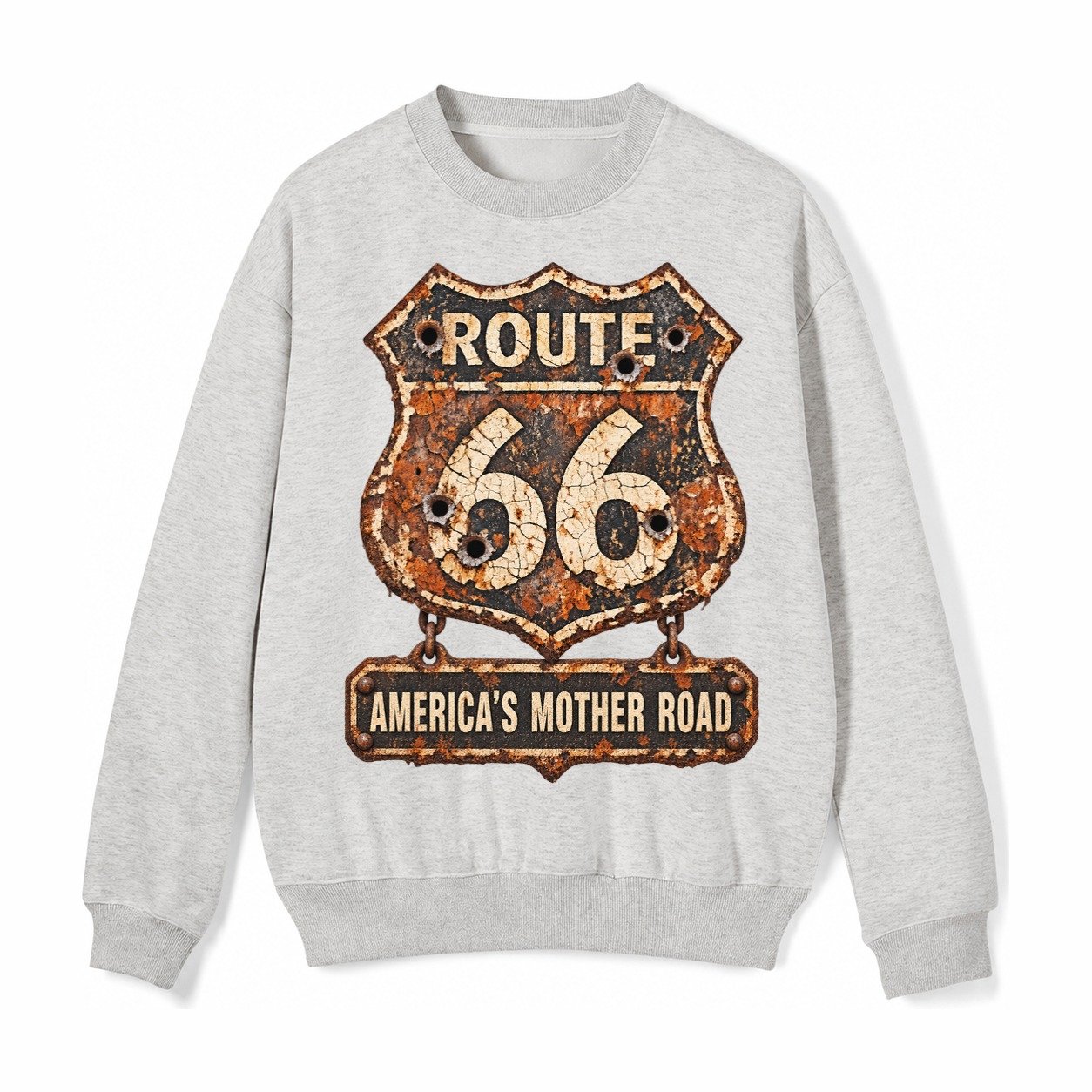 Route 66 Weathered Fleece Sweatshirt – Light Gray