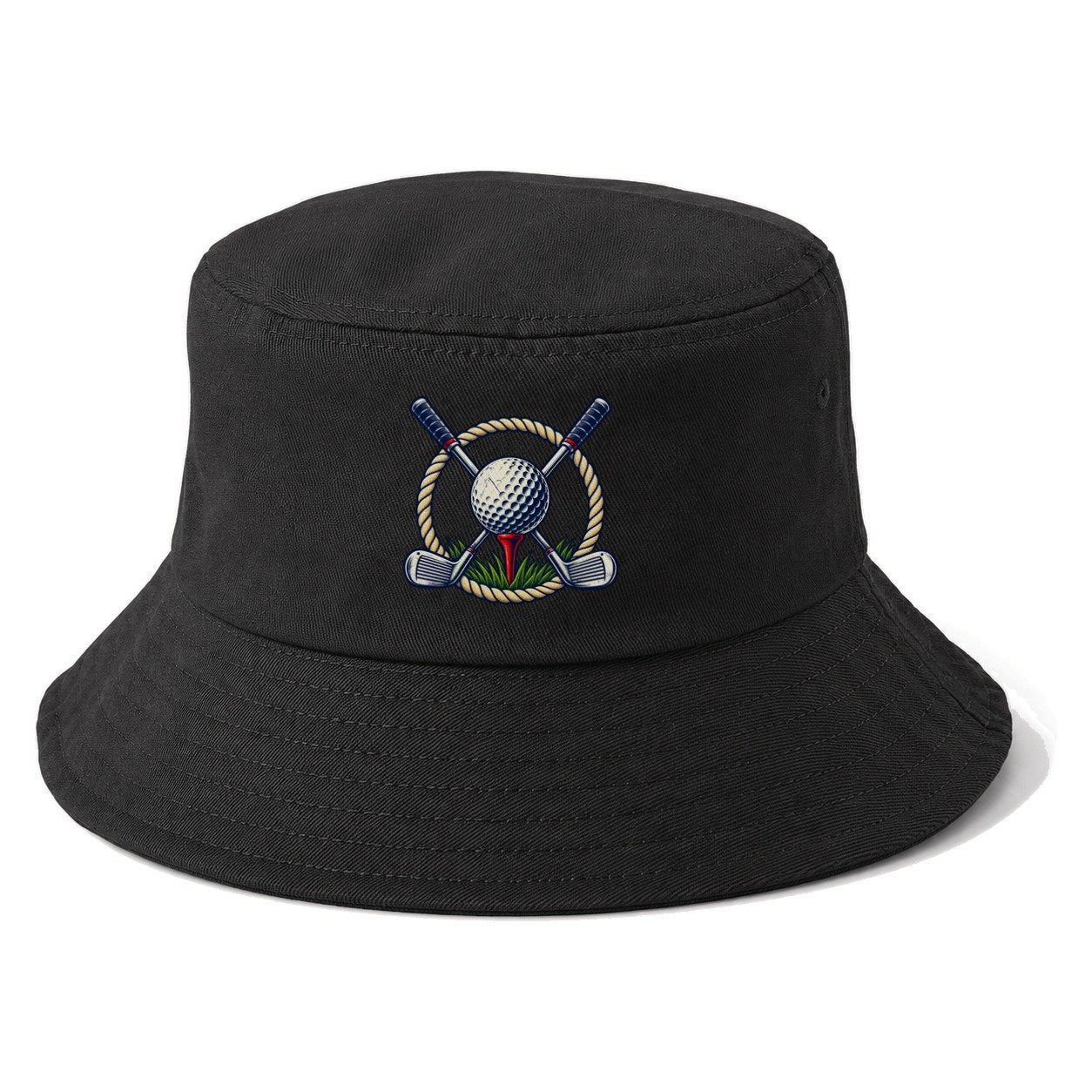 Crossed Clubs Crest Golf Life Bucket Hat – Black
