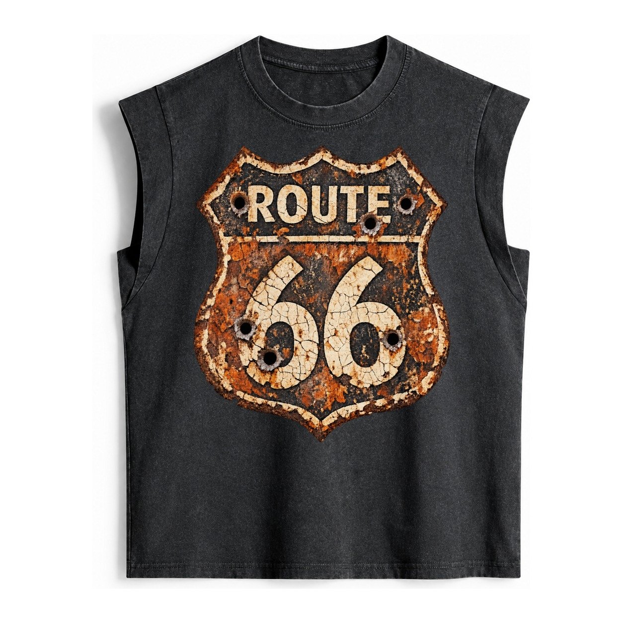 Weathered Marker Rust Aged Route 66 Sign Desert Sun Bleached Vintage Washed Tank – Black
