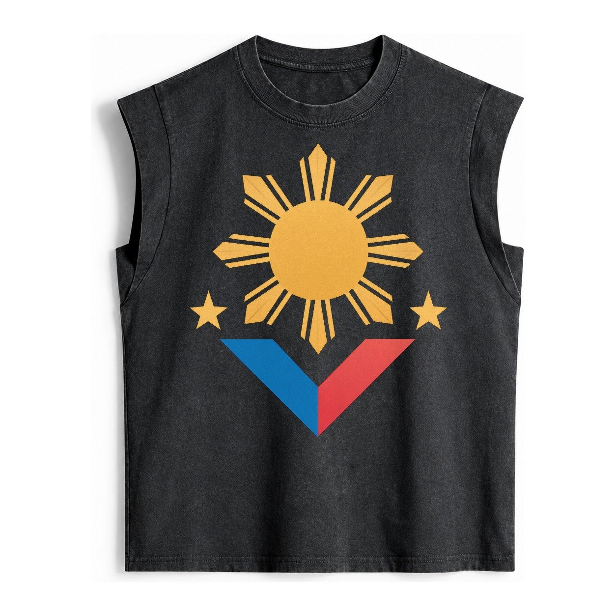 Philippines Flag Sun And Vintage Washed Tank – Black