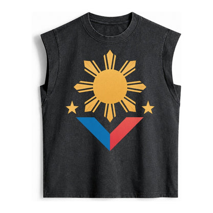 Philippines Flag Sun And Vintage Washed Tank – Black