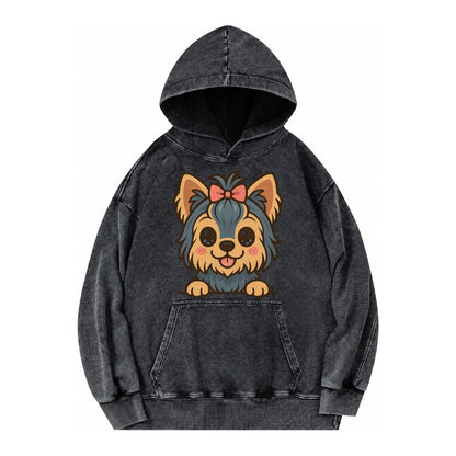 Yorkshire Terrier Modern Tiny Dog Logo Vintage Washed Hoodie – Black