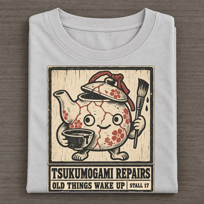Tsukumogami Repairs Yokai Night Market Classic T-shirt – Grey