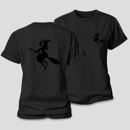 Enchanting Witch On Broom Hat Limited Edition Women's Cotton T-Shirt – Black