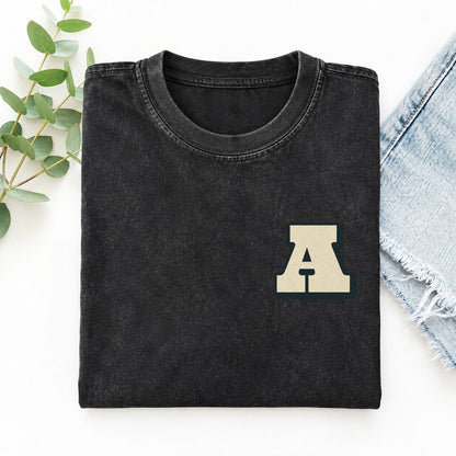 Initial A Left Chest Vintage T-shirt – Black