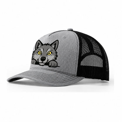 Wolf Intense Yellow Eyes Gray Fur Pointed Ears Powerful Paws Trucker Hat – Sport Grey-Black