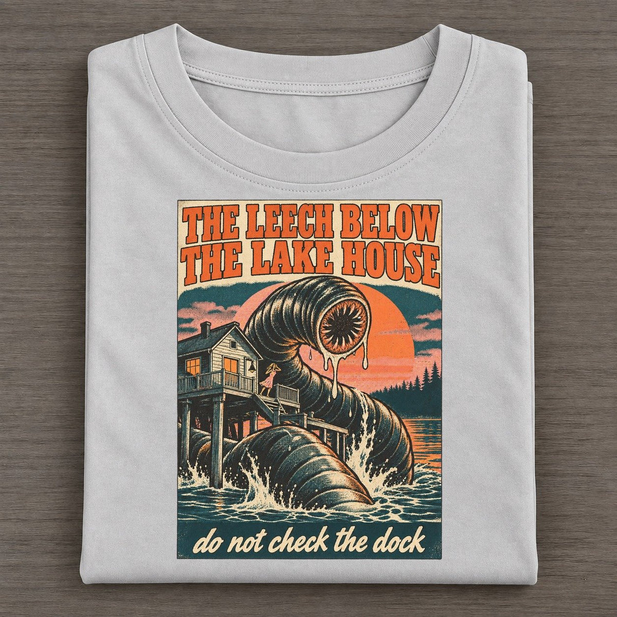 The Leech Below The Lake House Drive In Monsters Classic T-shirt – Grey