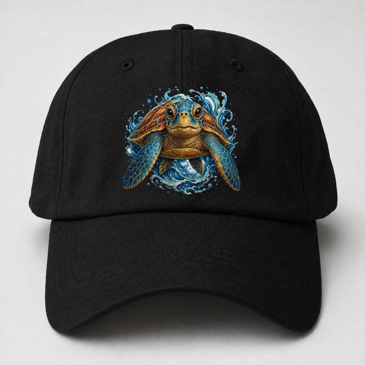 Ornate Sea Turtle Waves Baseball Cap – Black