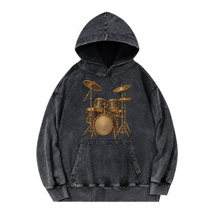 Drum Kit Vintage Washed Hoodie – Black