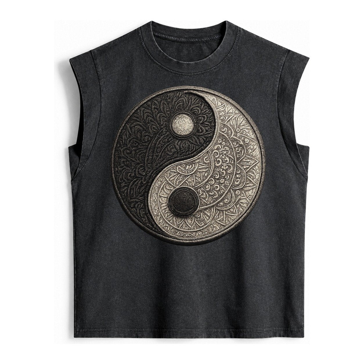 Mandala Yin Yang Vintage Washed Tank – Black