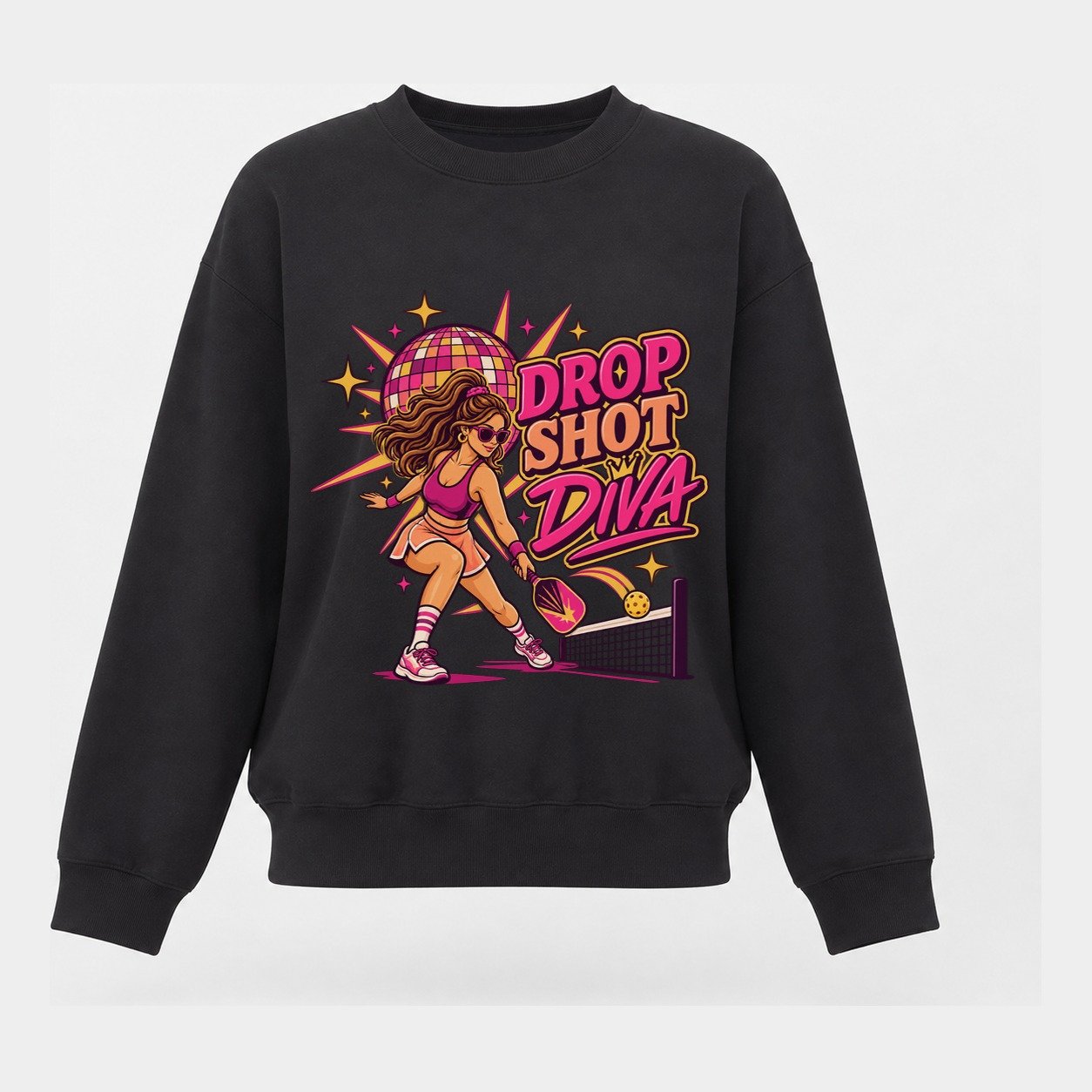 Drop Shot Diva Pickleball Life Women's Crewneck Sweatshirt – Black
